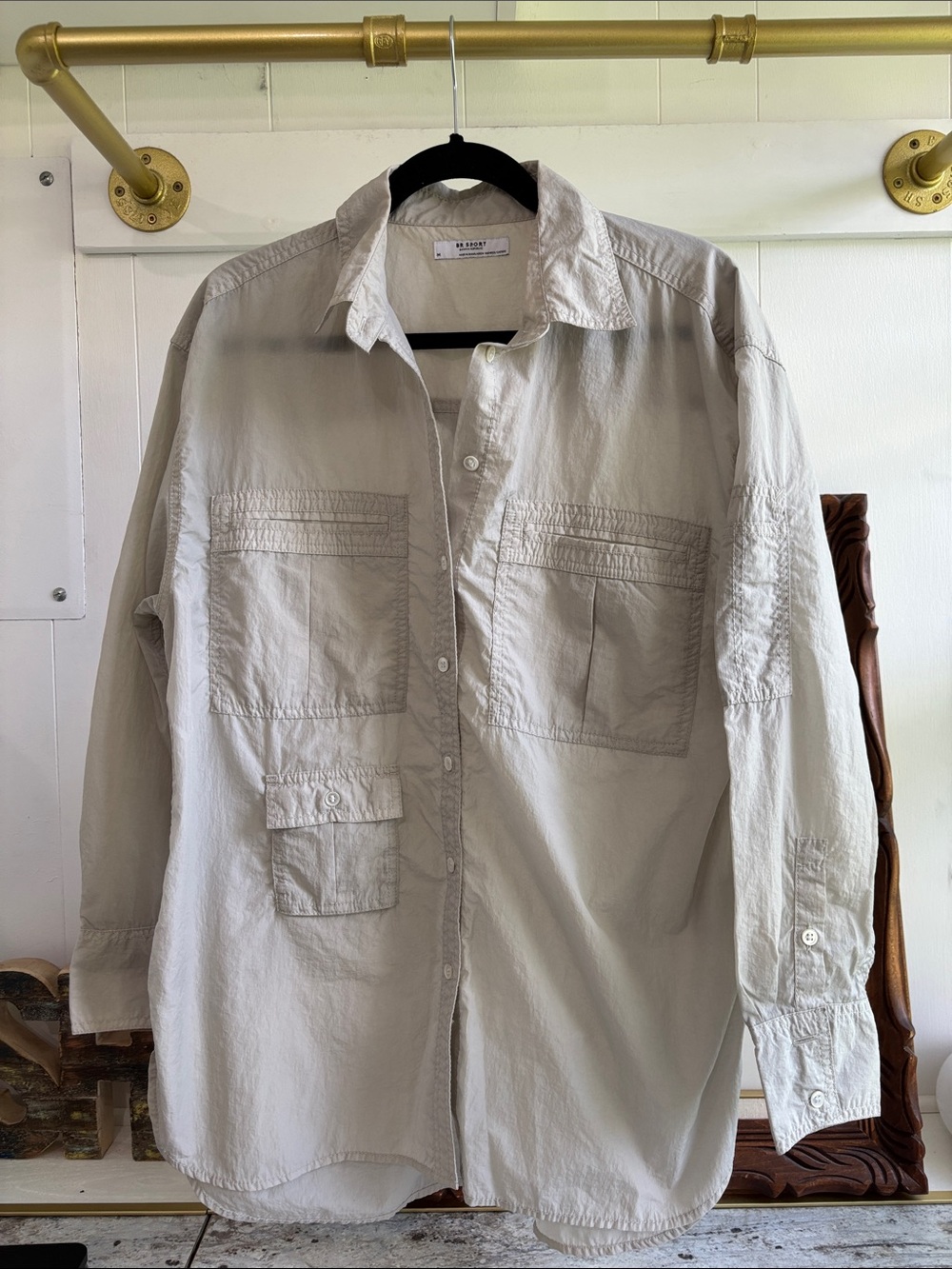 BR Sport Nylon Outdoors Lightweight Beige Safari Utility Shirt Gorpcore Medium